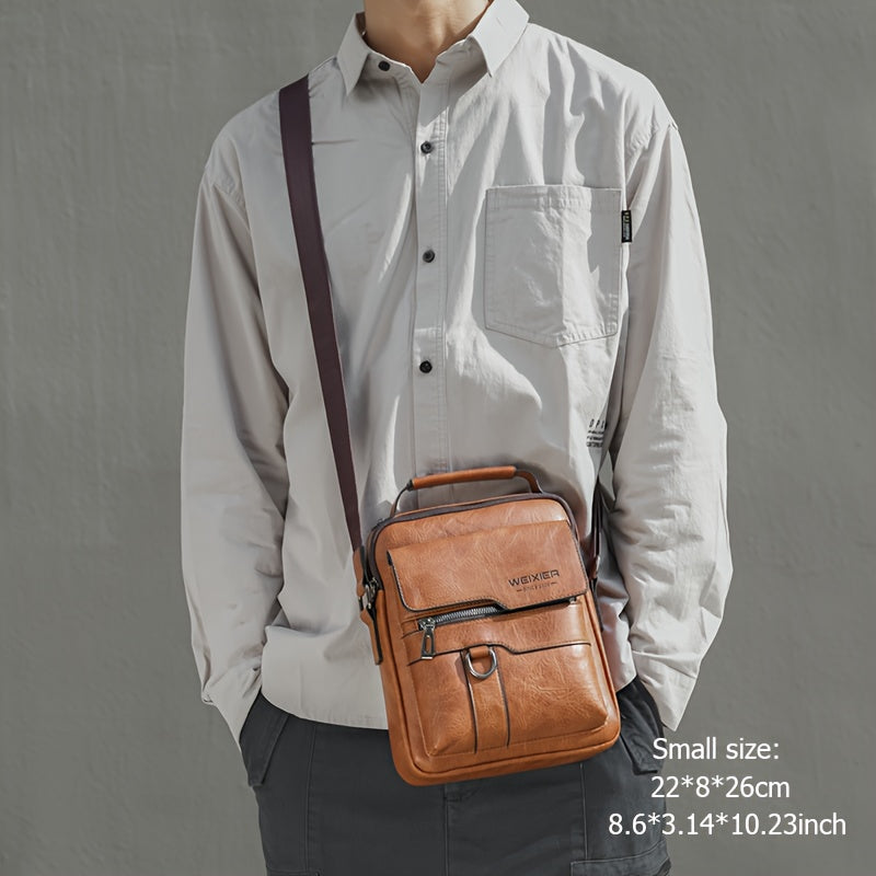 WEIXIER Cross Body Bag, Men's Shoulder Bag Vintage Leather Vertical Hand Business Men's Casual Leather Bag Satchel Bag For Men Gift For Father \u002FAnniversary