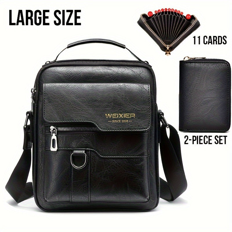 WEIXIER Cross Body Bag, Men's Shoulder Bag Vintage Leather Vertical Hand Business Men's Casual Leather Bag Satchel Bag For Men Gift For Father \u002FAnniversary